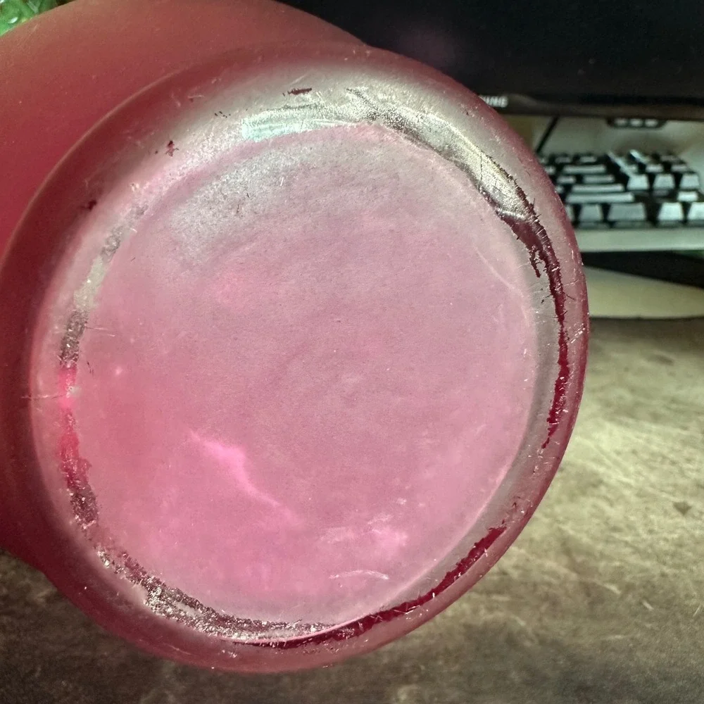 Vase 9in Magenta Pink Frosted Glass Flared Rim‎ Home Decor